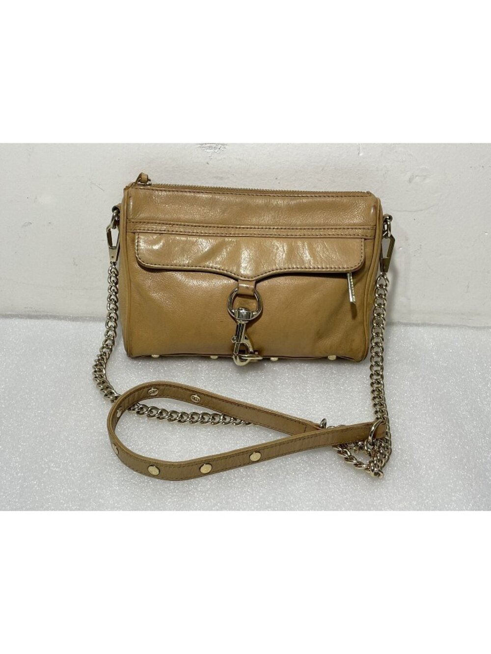 Rebecca Minkoff Mini M.A.C. Smooth Beige Leather Convertible Crossbody Purse Bag